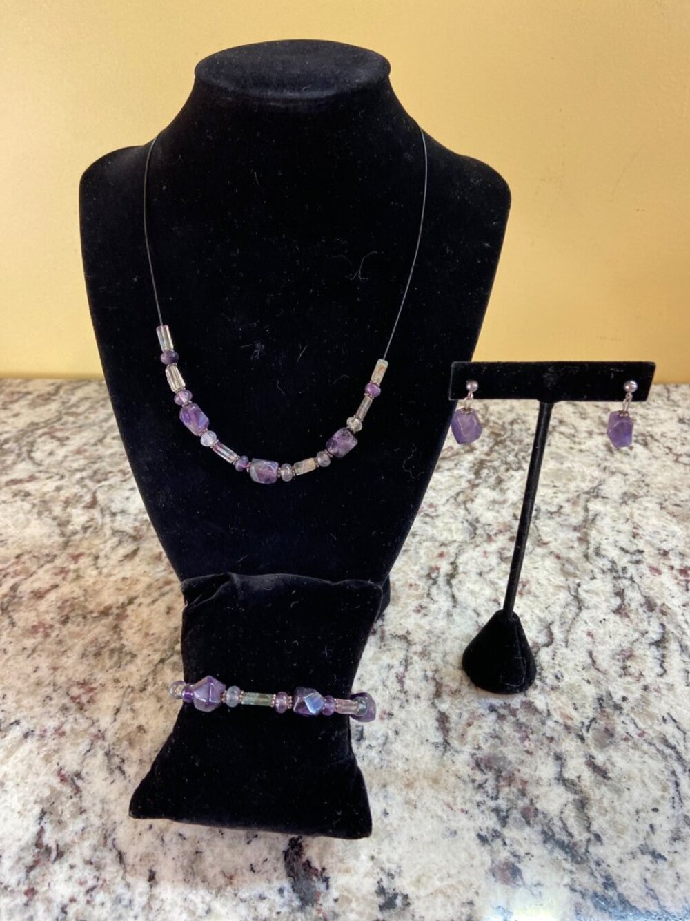 Emily Ray Amethyst Gemstone  Necklace Bracelet Earrings Set Boho Artisan Purple